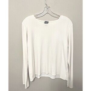 Eileen Fisher Women’s 100% Silk White Round Neck Long Sleeve Shirt Size Large
